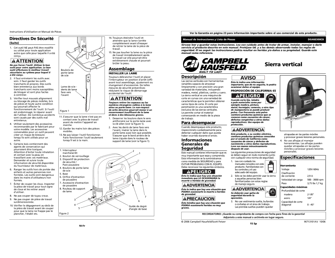 Campbell Hausfeld DG460300CK specifications Assemblage, Descripción, Para desempacar, Informaciones Generales de Seguridad 