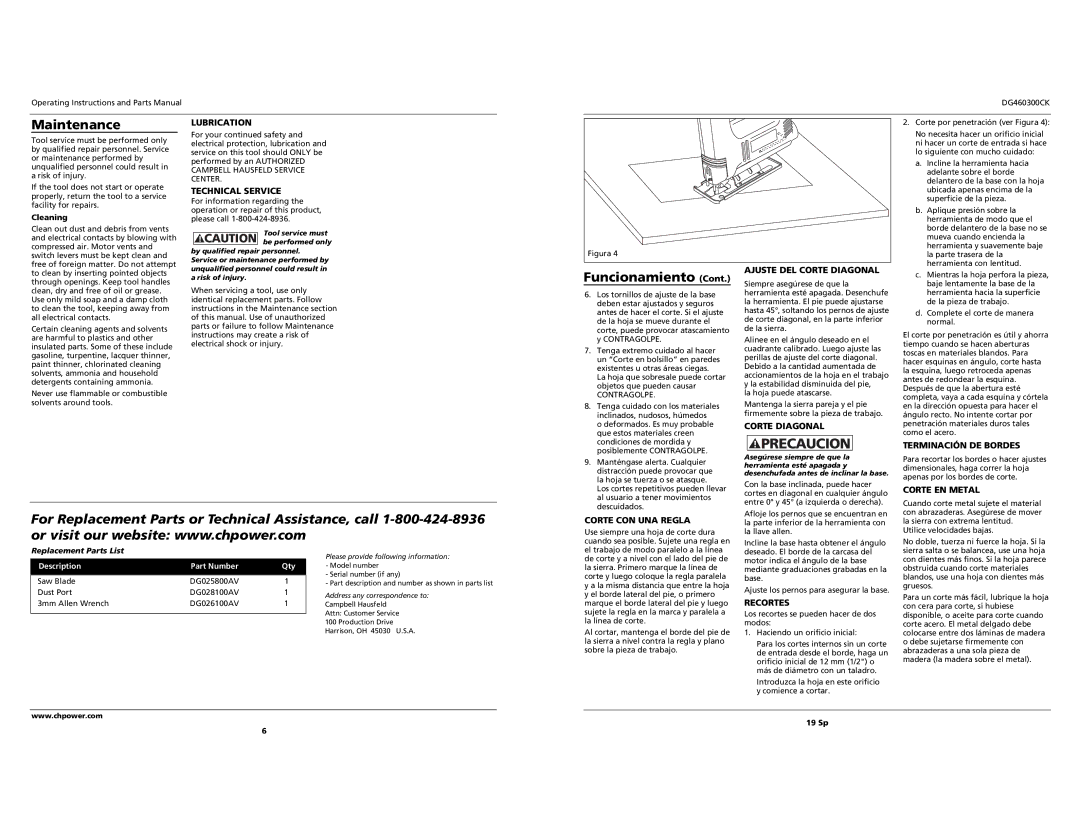 Campbell Hausfeld DG460300CK specifications Maintenance 