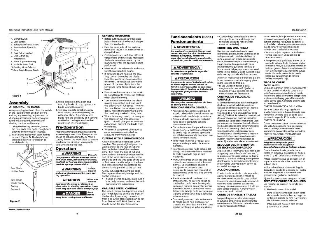 Campbell Hausfeld DG460500CK specifications Assembly, Pre-Operation, Funcionamiento 