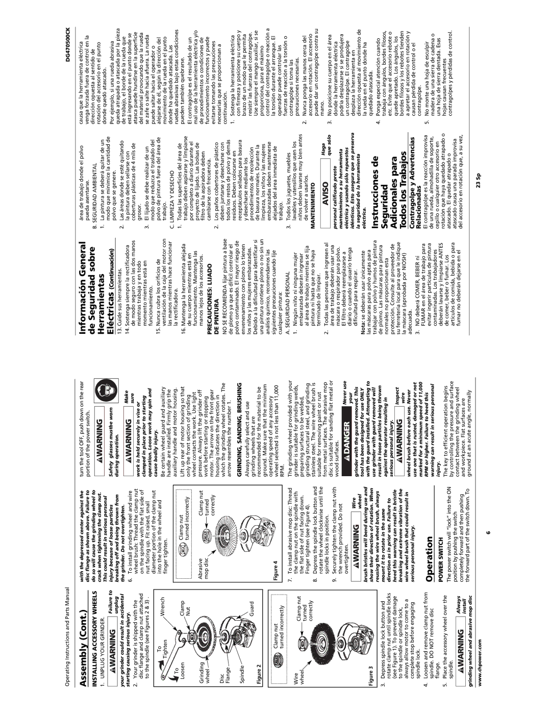 Campbell Hausfeld DG470500CK manual Operation, Información General de Seguridad sobre Herramientas, Power Switch 