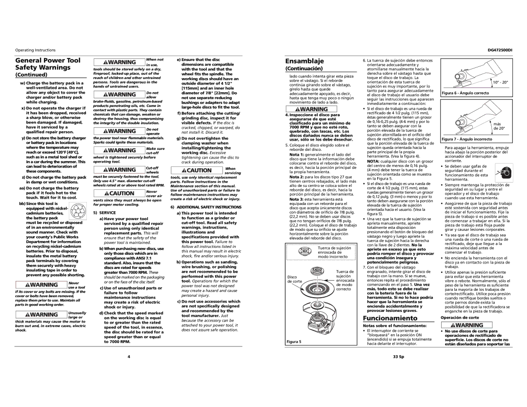 Campbell Hausfeld DG472500DI Ensamblaje, Service, Additional Safety Instructions, Notas sobre el funcionamiento 