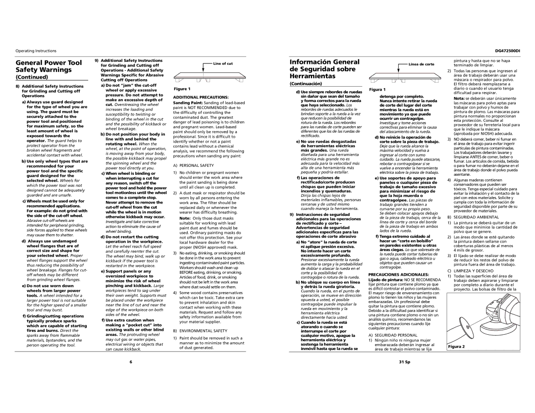 Campbell Hausfeld DG472500DI specifications Información General de Seguridad sobre Herramientas, Precauciones Adicionales 