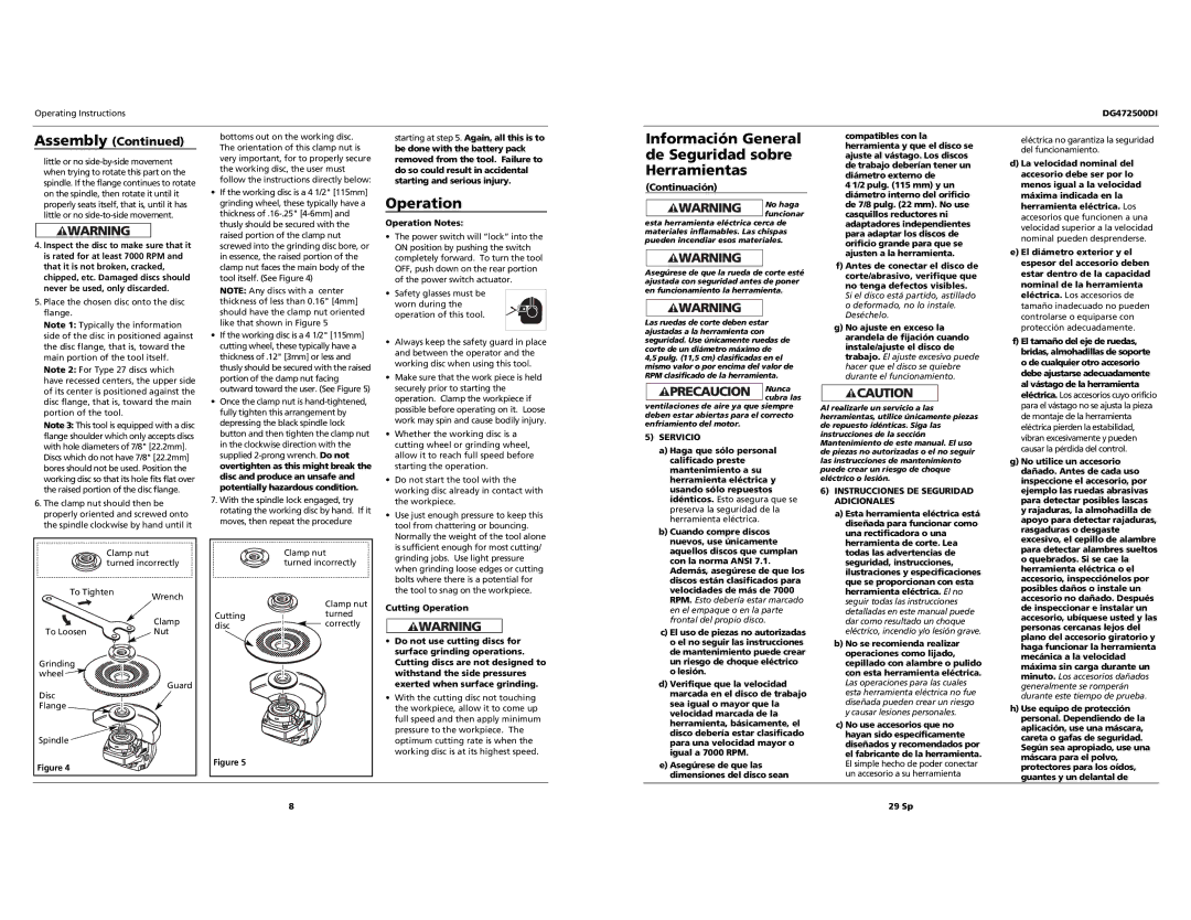 Campbell Hausfeld DG472500DI specifications Assembly, Operation Notes, Servicio, Instrucciones DE Seguridad Adicionales 