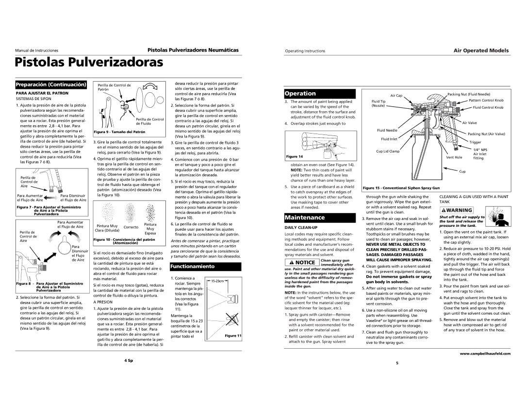 Campbell Hausfeld DH6500 operating instructions Maintenance, Preparación Continuación, Functionamiento 