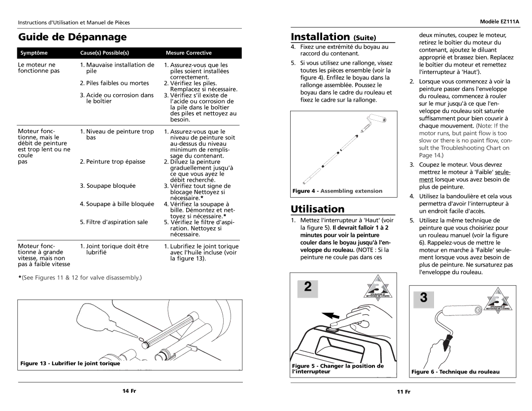 Campbell Hausfeld EZ111A specifications Guide de Dépannage, Installation Suite, Utilisation 