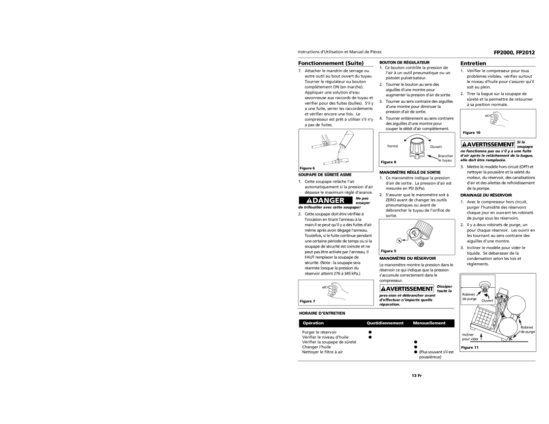 Campbell Hausfeld FP2000, FP2012 operating instructions Fonctionnement Suite 