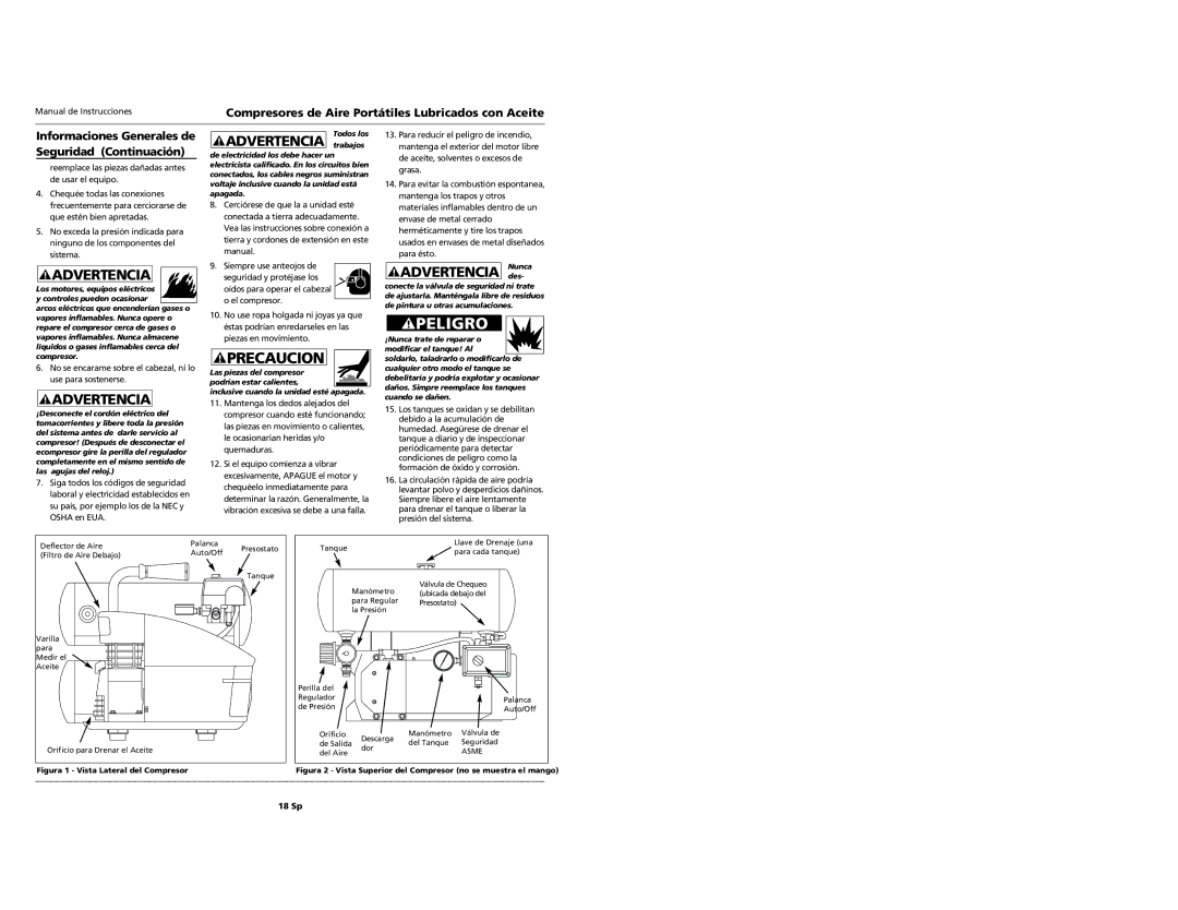 Campbell Hausfeld FP2012, FP2000 Advertencia des, Compresores de Aire Portátiles Lubricados con Aceite 