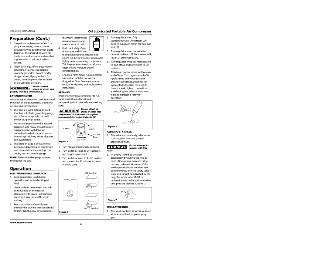 Campbell Hausfeld FP2012, FP2000 operating instructions Operation 