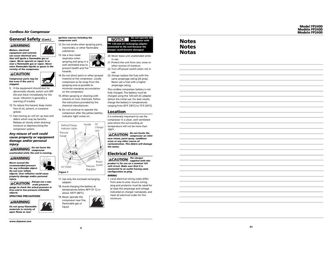 Campbell Hausfeld FP2400 operating instructions Location, Electrical Data, Spraying Precautions, Wiring 