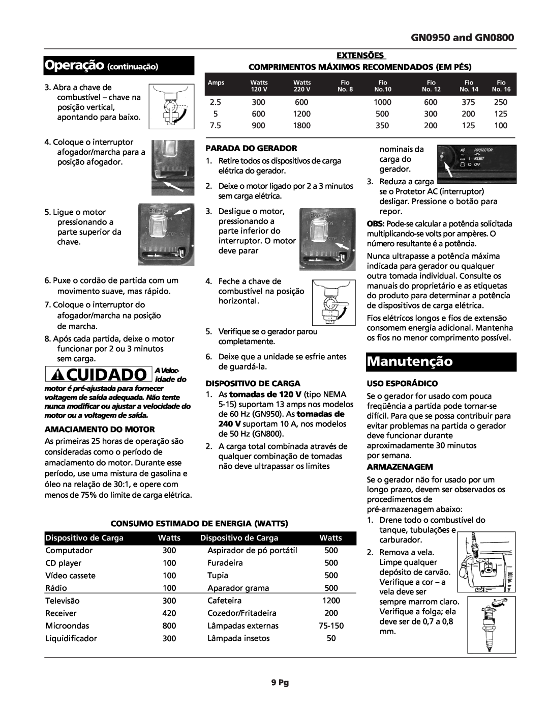 Campbell Hausfeld warranty Manutenção, Cuidado, GN0950 and GN0800 