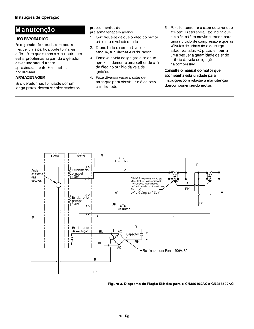 Campbell Hausfeld GN356502AC, GN356602AC, GN356402AC operating instructions Manutenção, USO Esporádico, Armazenagem, 16 Pg 