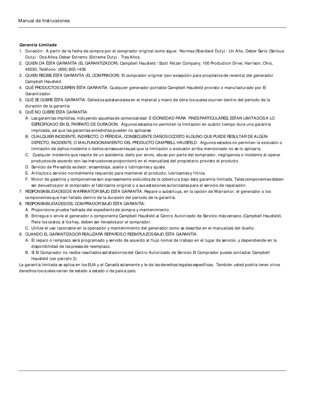 Campbell Hausfeld GN356602AC, GN356502AC, GN356402AC operating instructions Garantía Limitada, QUÉ no Cubre Ésta Garantía 