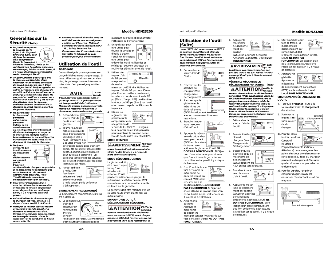 Campbell Hausfeld HDN23200 specifications Utilisation de l’outil 