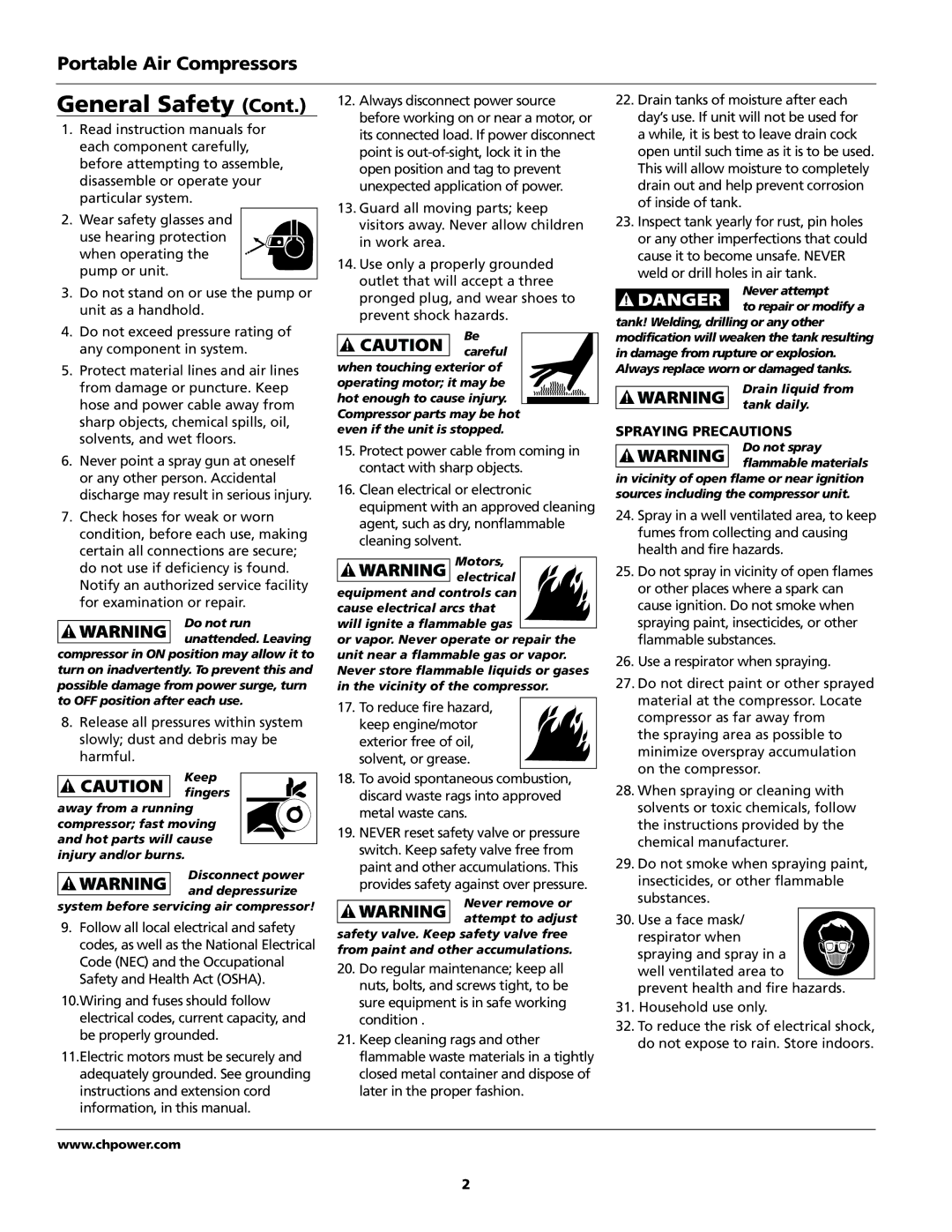 Campbell Hausfeld HU2000, HM7000 operating instructions Spraying Precautions 