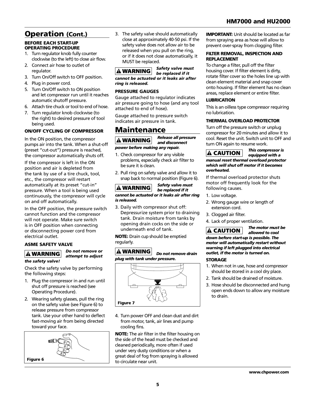 Campbell Hausfeld HM7000, HU2000 operating instructions Maintenance 