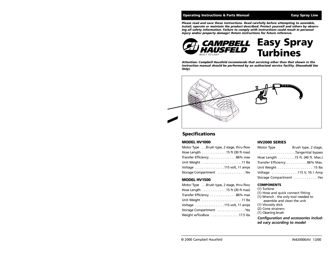 Campbell Hausfeld HV1500, HV2000, HV1000 specifications Garantía Limitada, QUÉ ES LO QUE no Cubre Esta Garantía 