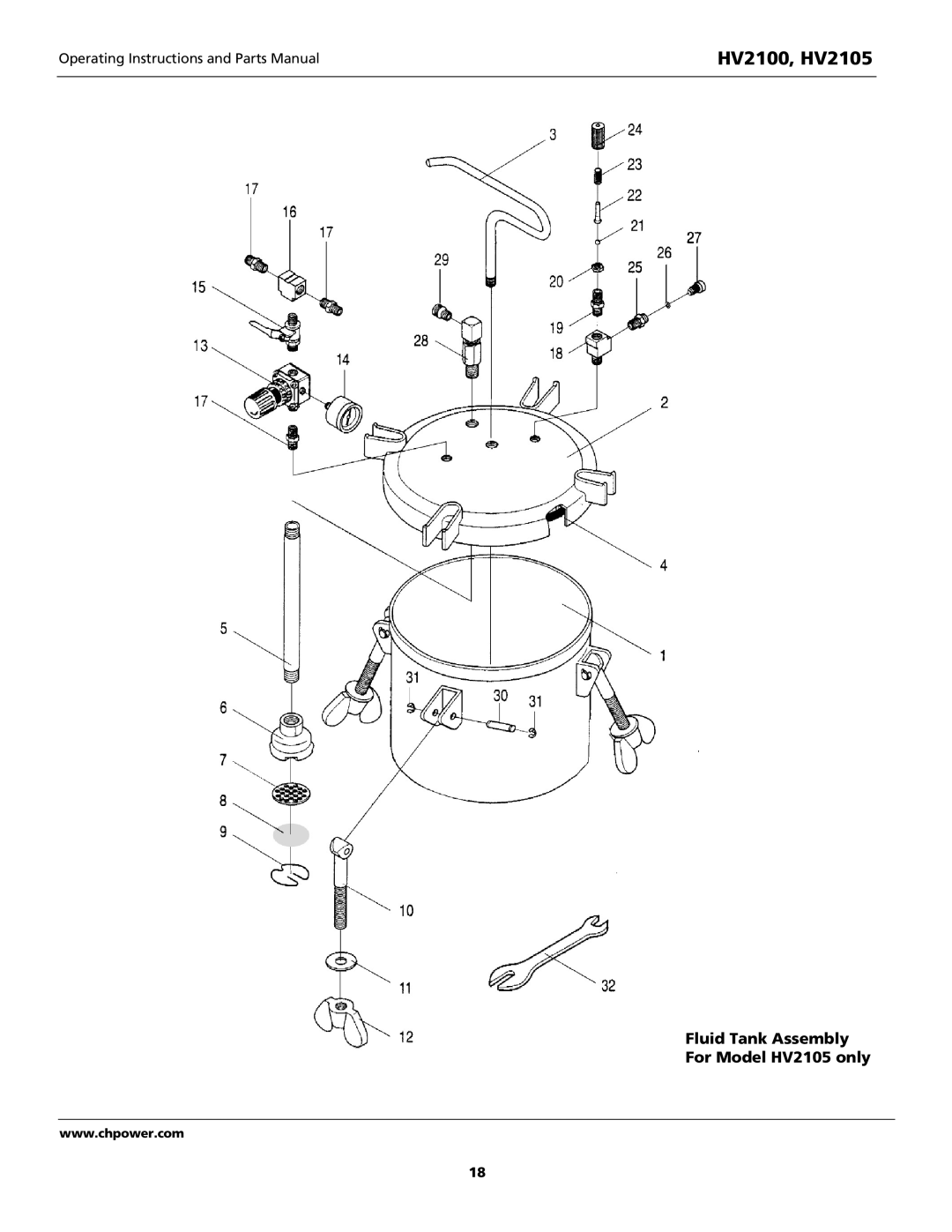 Campbell Hausfeld HV2100 operating instructions Fluid Tank Assembly For Model HV2105 only 