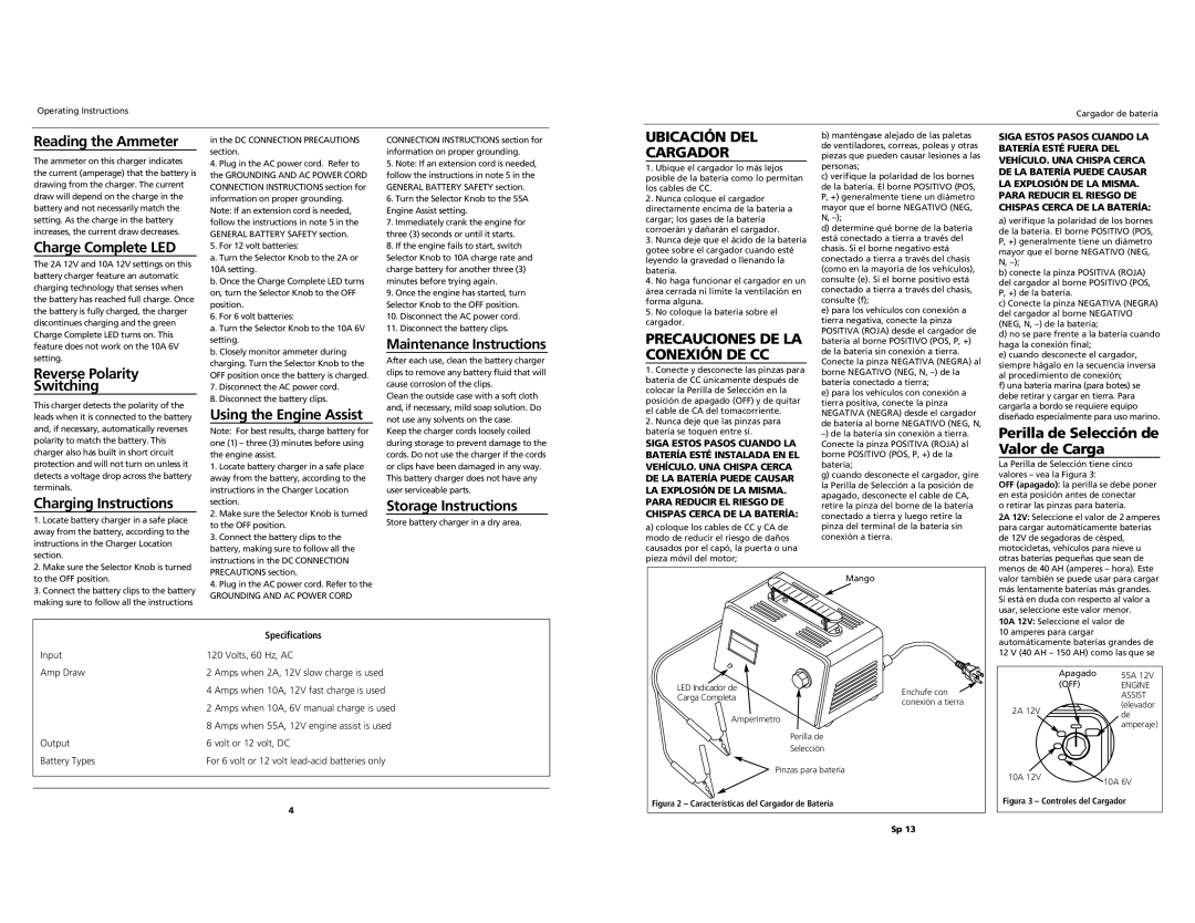 Campbell Hausfeld IB1000 important safety instructions Ubicación DEL Cargador, Precauciones DE LA Conexión DE CC 