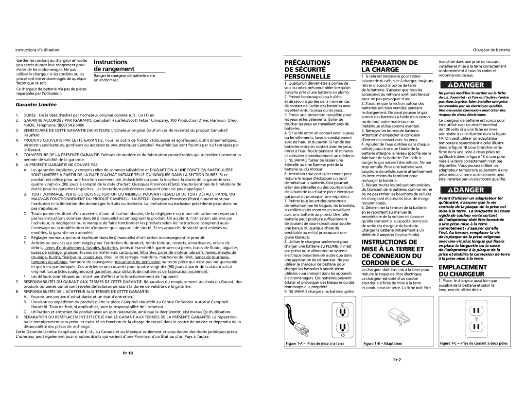 Campbell Hausfeld IB1000 Précautions DE Sécurité Personnelle, Préparation DE LA Charge, Emplacement DU Chargeur 