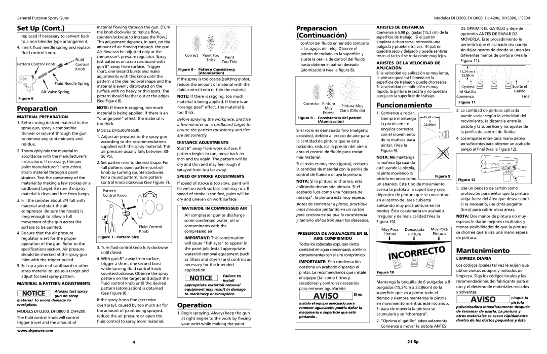 Campbell Hausfeld DH3800, IF5530, DH5300 Preparation, Preparacion Continuación, Funcionamiento, Mantenimiento, Operation 