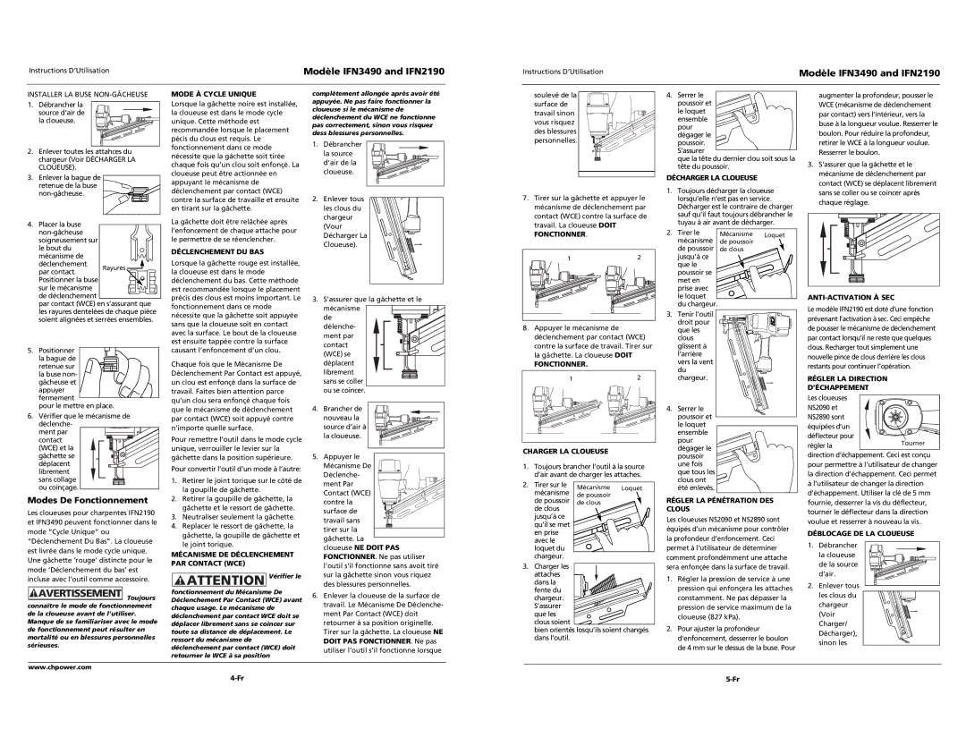 Campbell Hausfeld IFN3490, IFN2190 operating instructions Modes De Fonctionnement 