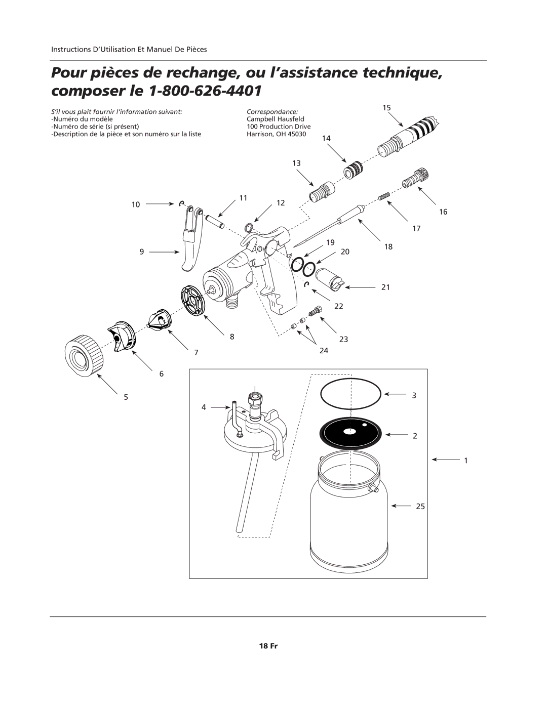 Campbell Hausfeld IN206701AV, HVLP, HV2002 operating instructions 18 Fr 