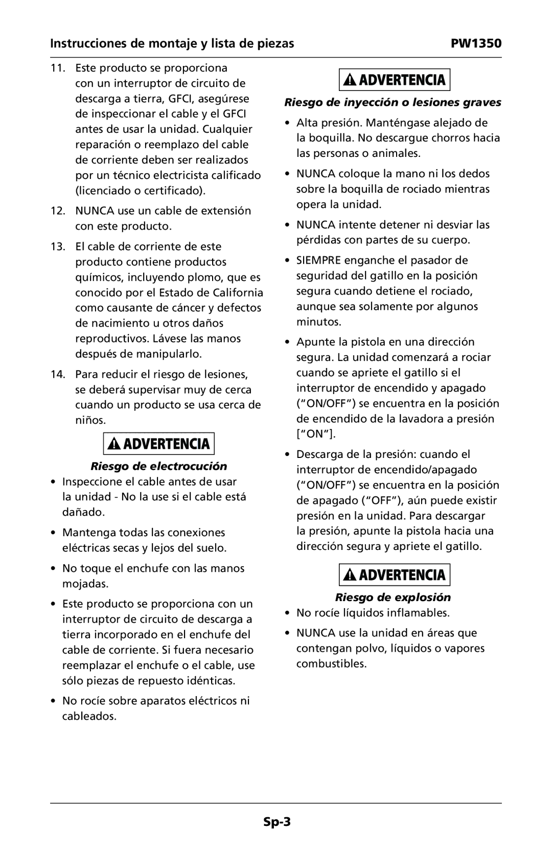 Campbell Hausfeld IN468001AV Riesgo de electrocución, Riesgo de inyección o lesiones graves, Riesgo de explosión 