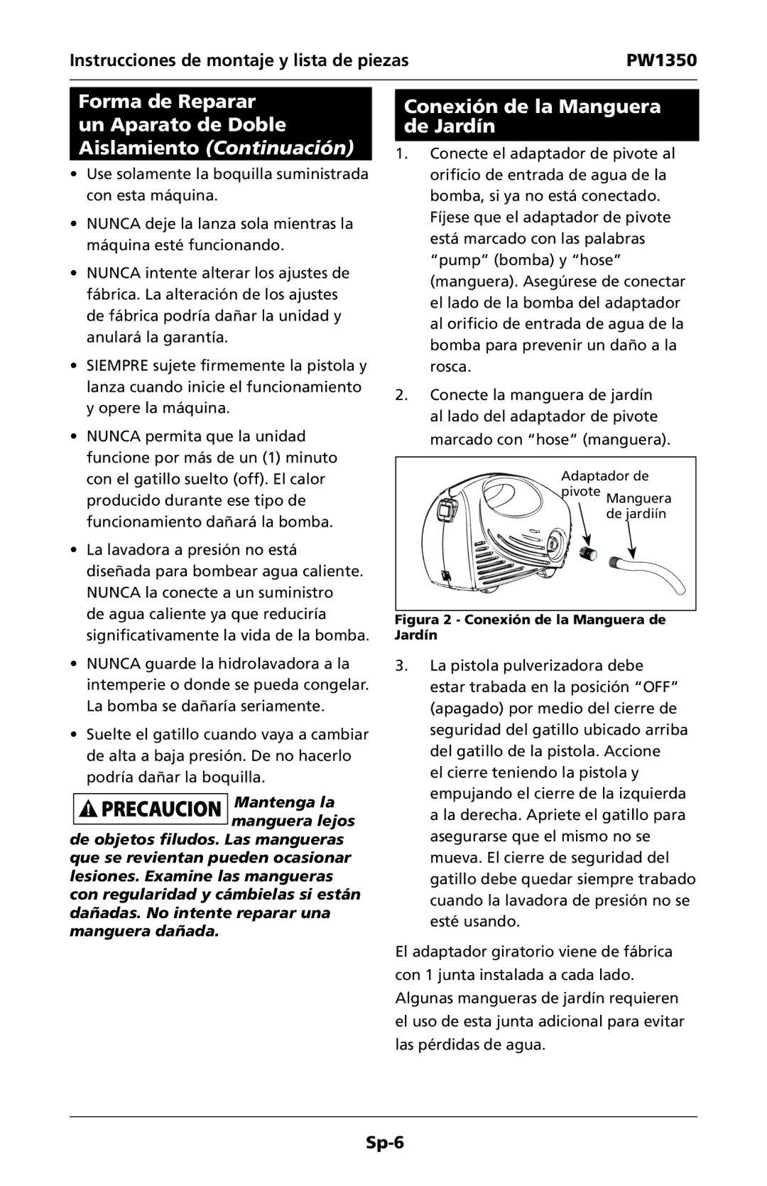 Campbell Hausfeld IN468001AV specifications Figura 2 Conexión de la Manguera de Jardín 