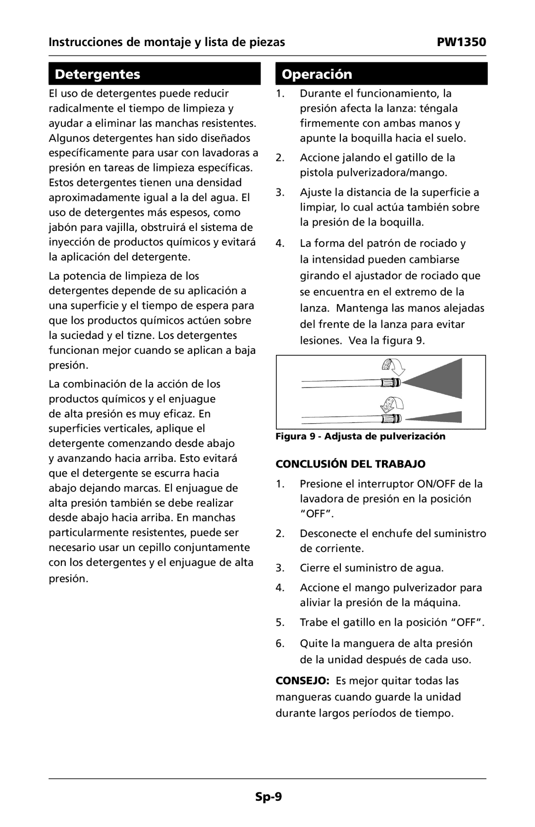 Campbell Hausfeld IN468001AV specifications Detergentes, Operación 