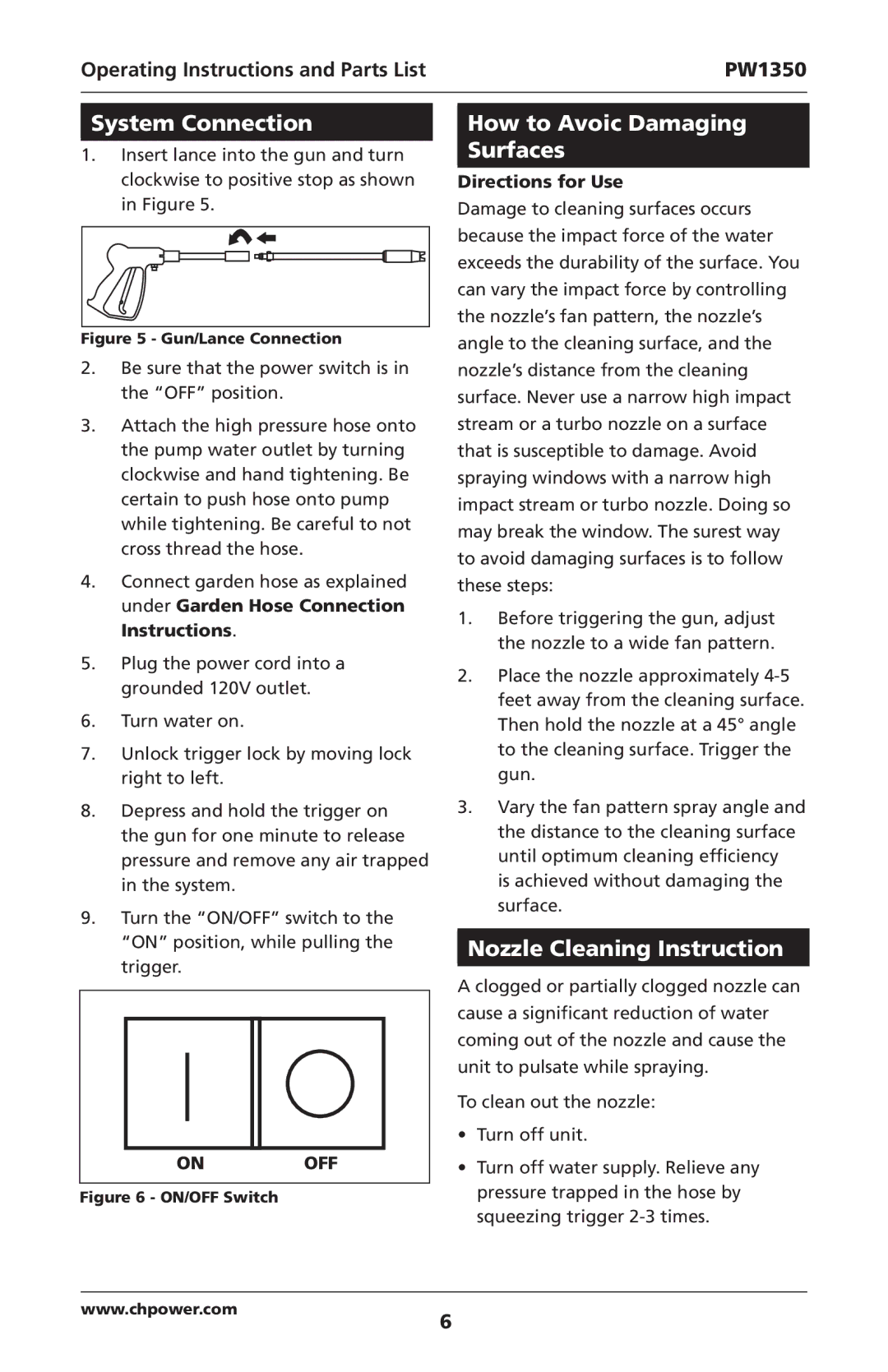 Campbell Hausfeld IN468001AV specifications System Connection, How to Avoic Damaging Surfaces, Nozzle Cleaning Instruction 