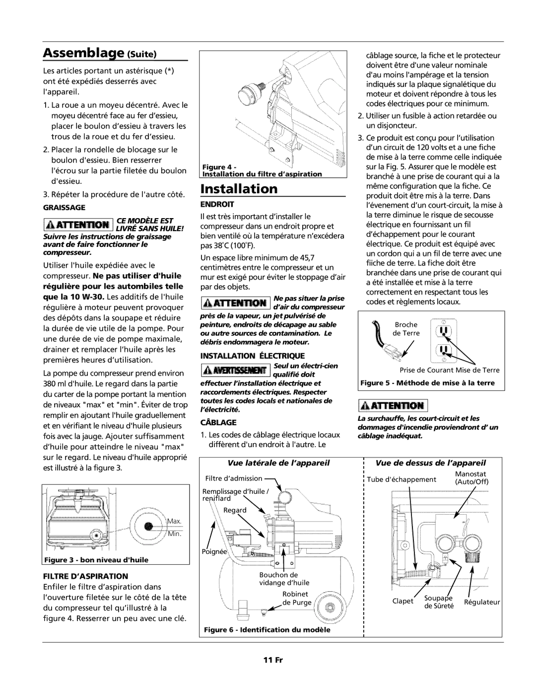 Campbell Hausfeld IN615601AV S e m b l a g e S u i t e, Vue latérale de l’appareil, Vue de dessus de l’appareil 