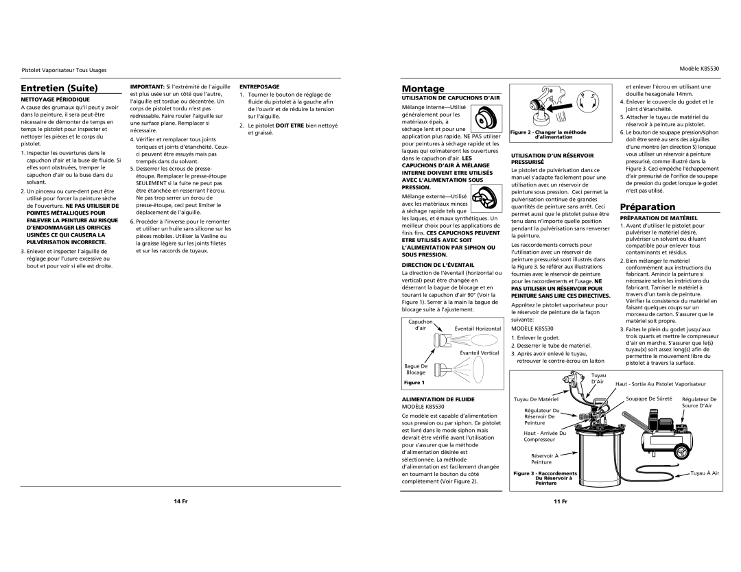 Campbell Hausfeld KBS530 operating instructions Entretien Suite, Montage, Préparation 