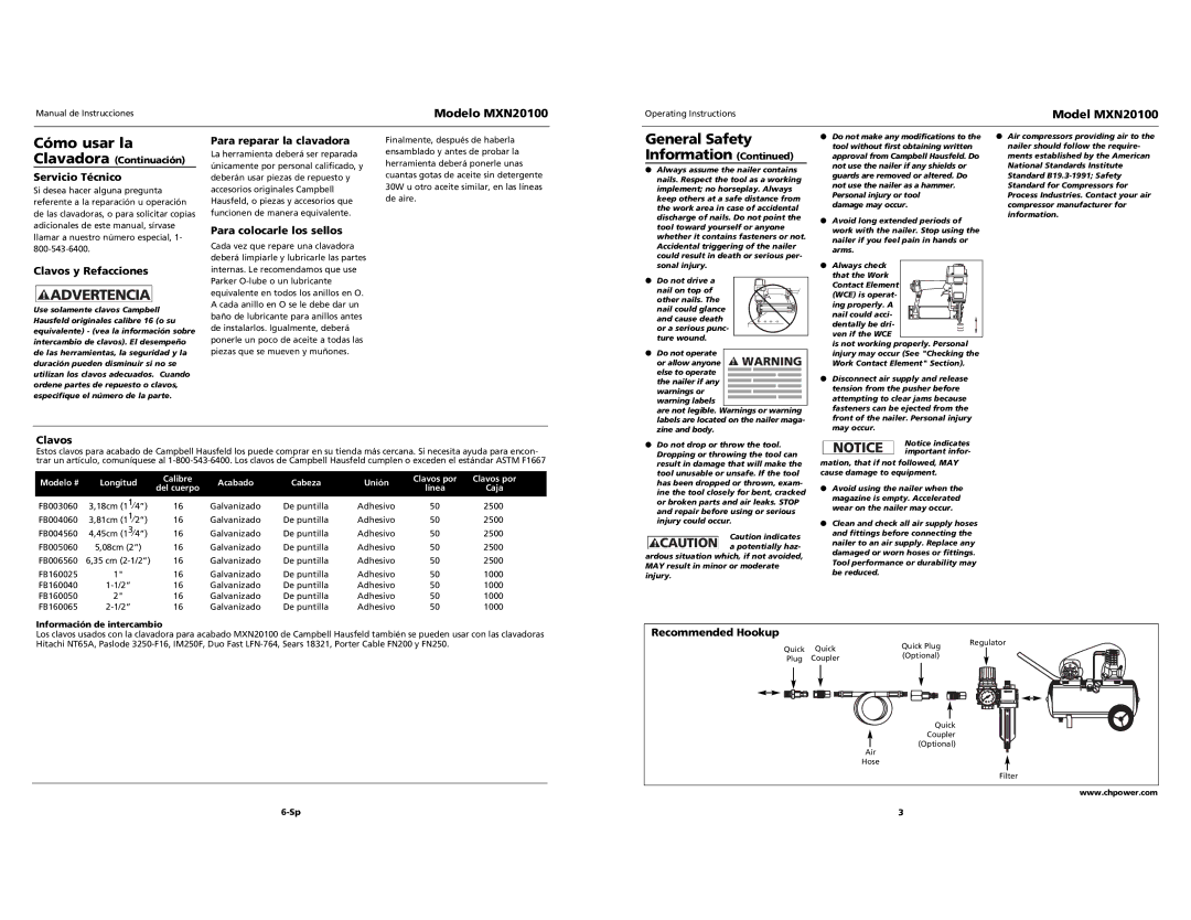 Campbell Hausfeld MXN20100 specifications Cómo usar la 