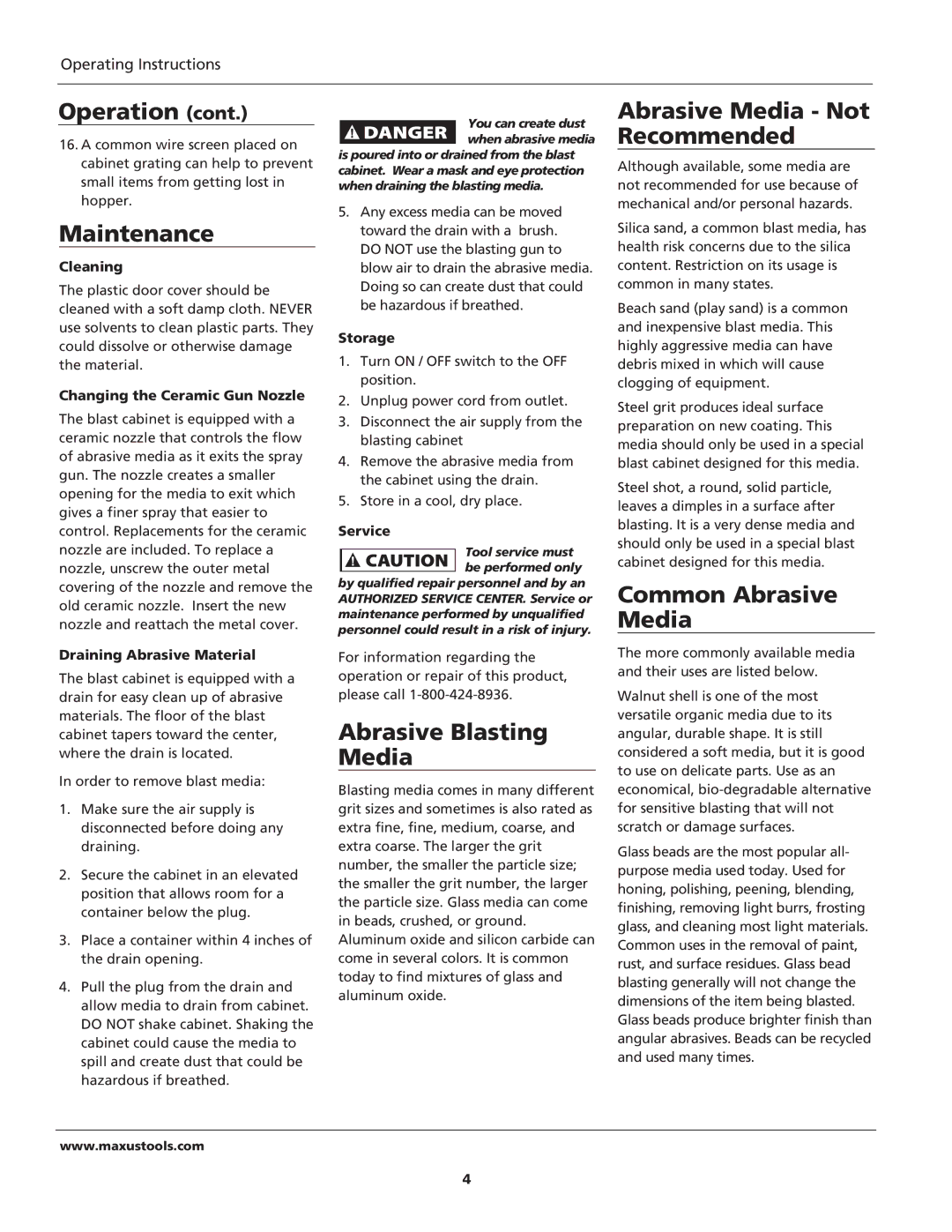 Campbell Hausfeld MXS3000 Maintenance, Abrasive Blasting Media, Abrasive Media Not Recommended, Common Abrasive Media 