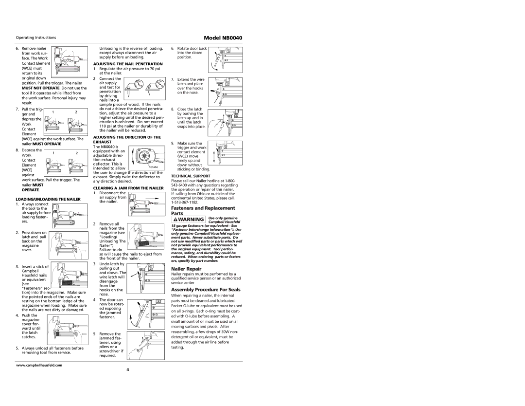 Campbell Hausfeld NB0040 Fasteners and Replacement Parts, Nailer Repair, Assembly Procedure For Seals 