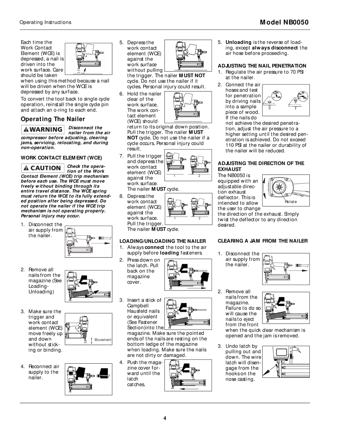 Campbell Hausfeld NB0050 operating instructions Operating The Nailer 