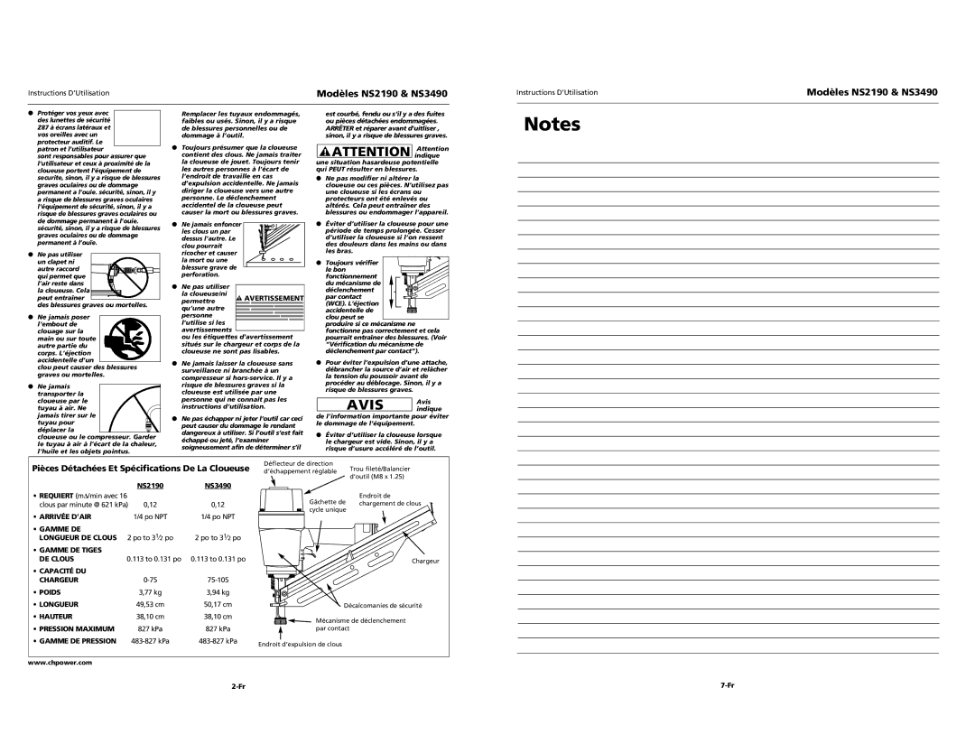 Campbell Hausfeld NS3490, NS2190 operating instructions Avis Avis 