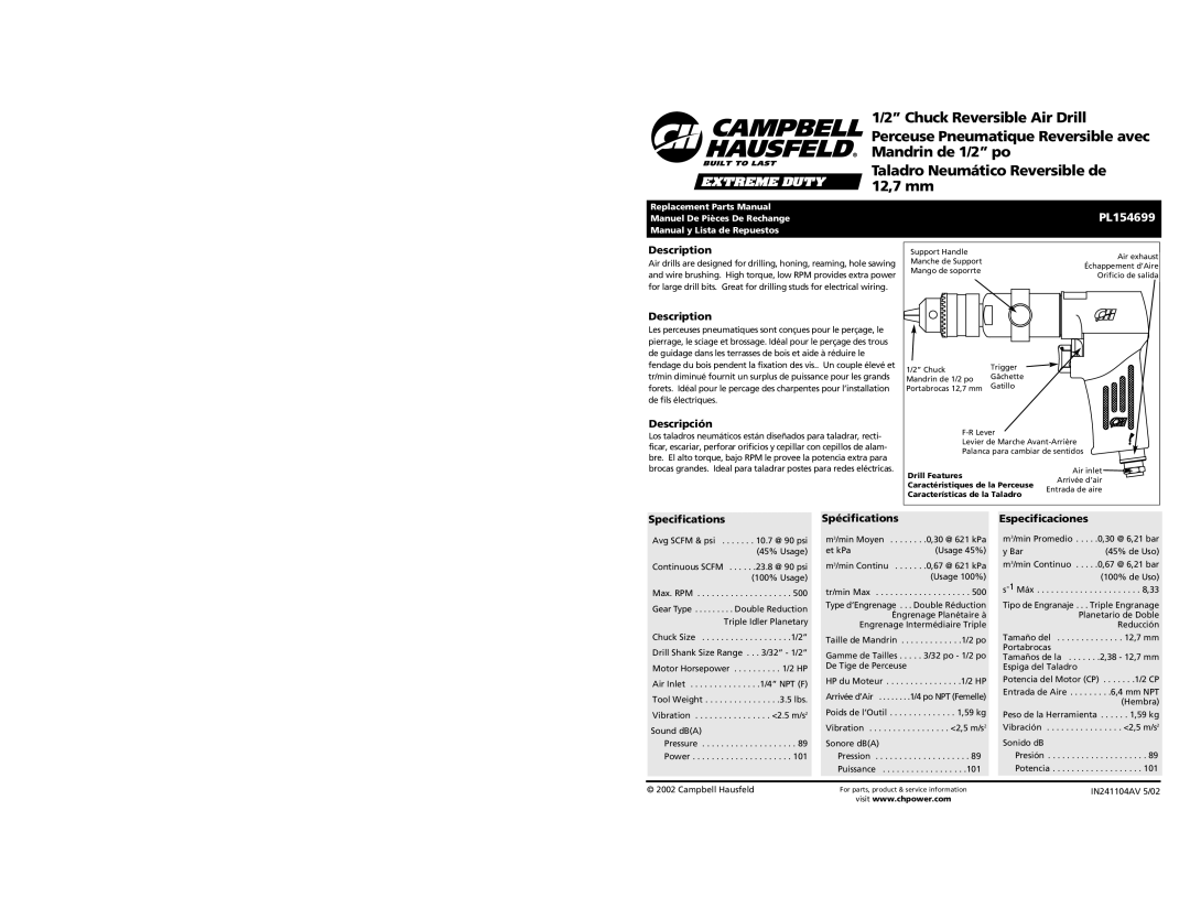 Campbell Hausfeld PL154699 specifications 