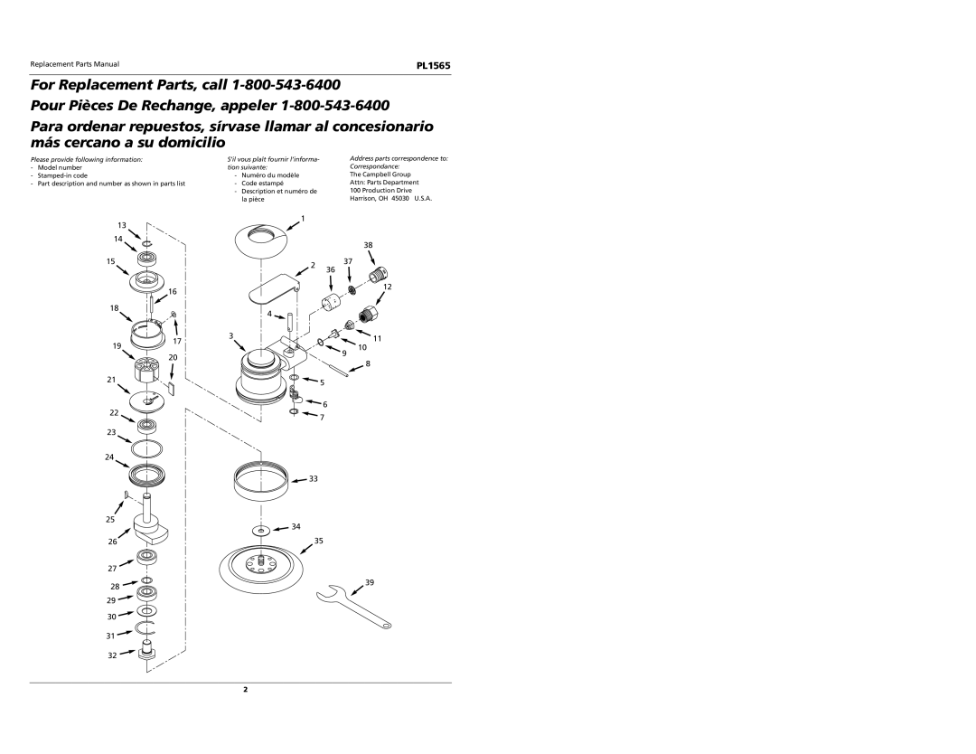 Campbell Hausfeld PL1565 specifications 