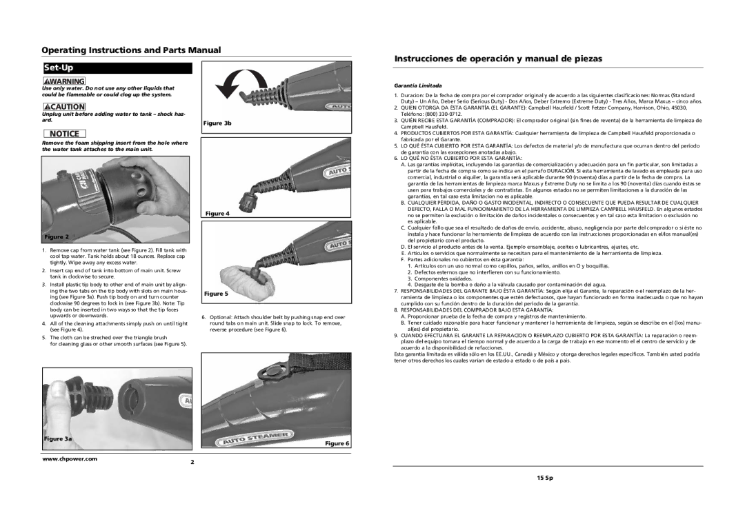 Campbell Hausfeld PW1095 manual Set-Up, 15 Sp, Garantía Limitada, LO QUÉ no Ésta Cubierto POR Esta Garantía 