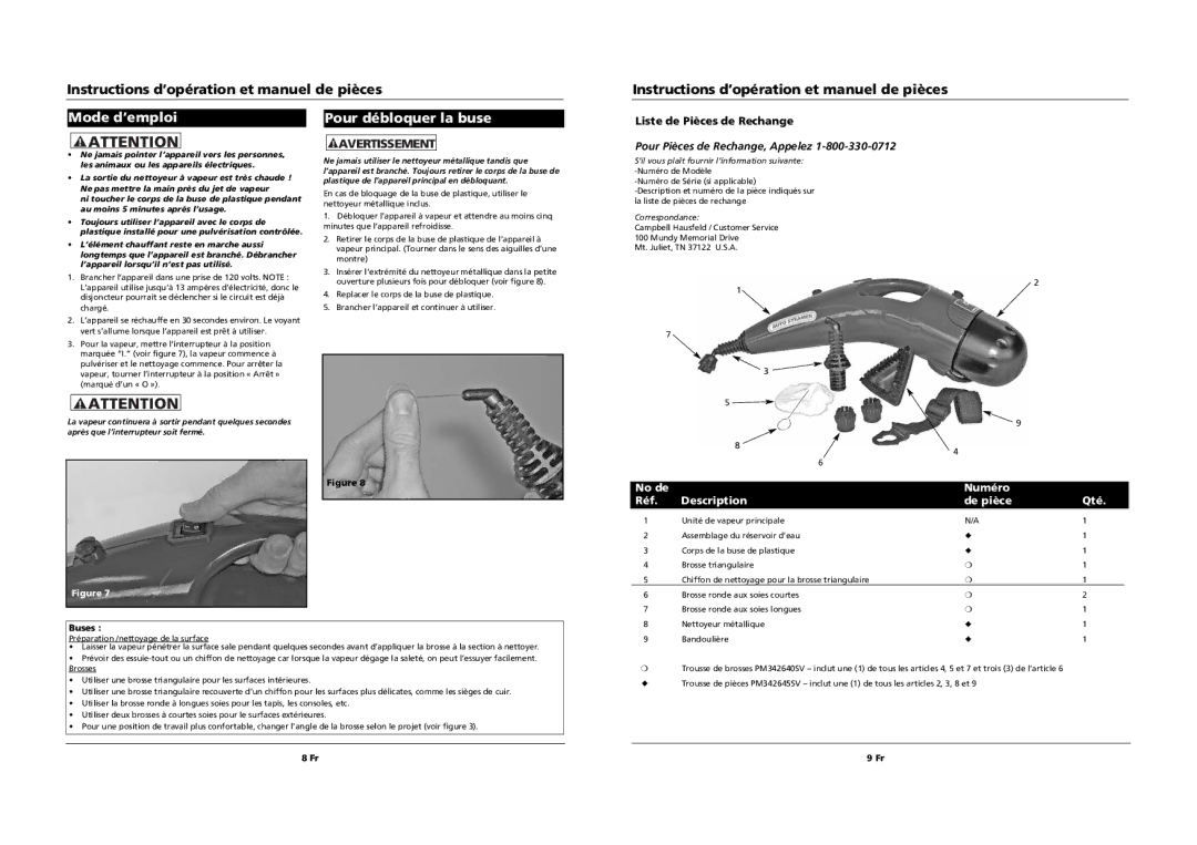 Campbell Hausfeld PW1095 manual Mode d’emploi Pour débloquer la buse, Pour Pièces de Rechange, Appelez, Buses 