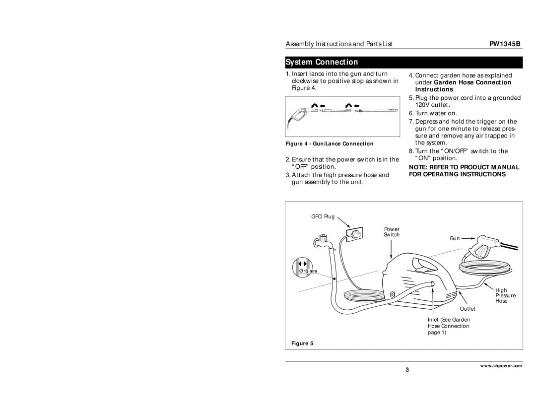 Campbell Hausfeld PW1345B specifications System Connection, Gun/Lance Connection 