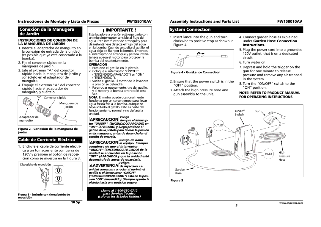 Campbell Hausfeld PW158010AV Conexión de la Manugera de Jardín, Instrucciones DE Conexión DE LA Manguera DE Jardín 