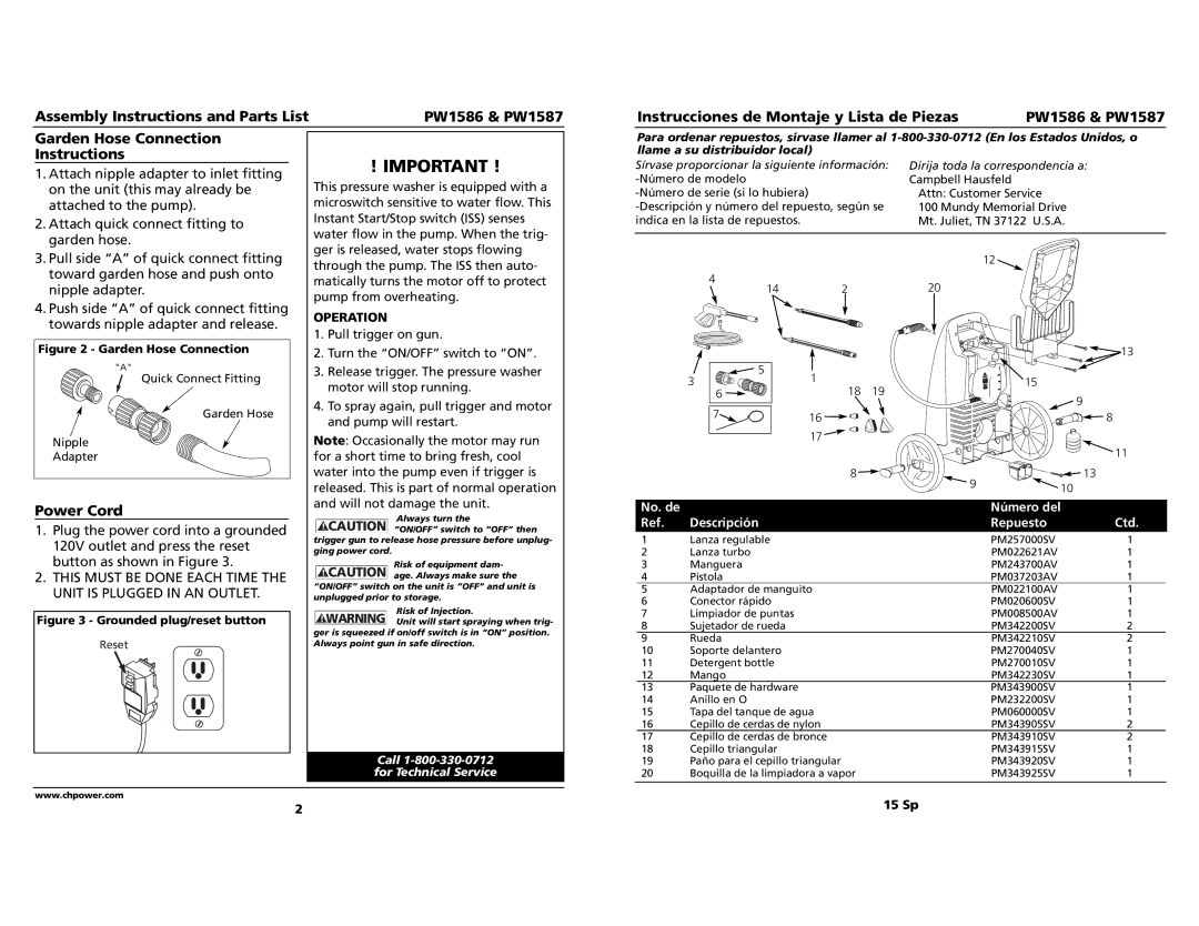 Campbell Hausfeld PW1586 No. de Número del Descripción Repuesto Ctd, Quick Connect Fitting, Garden Hose, Nipple Adapter 