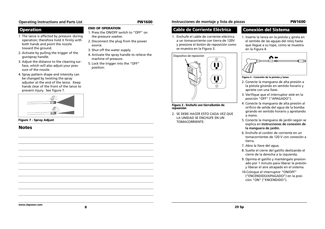 Campbell Hausfeld PW1600 specifications Conexión del Sistema, END of Operation 