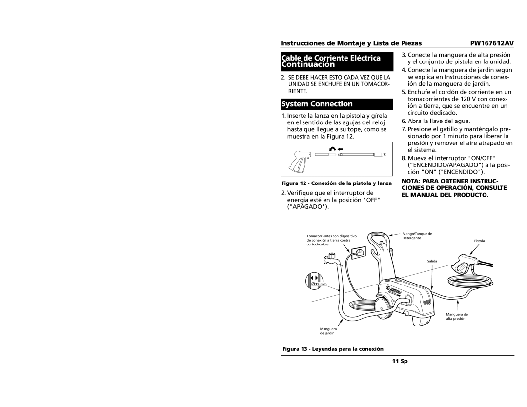 Campbell Hausfeld PW167612AV specifications Cable de Corriente Eléctrica Continuación 