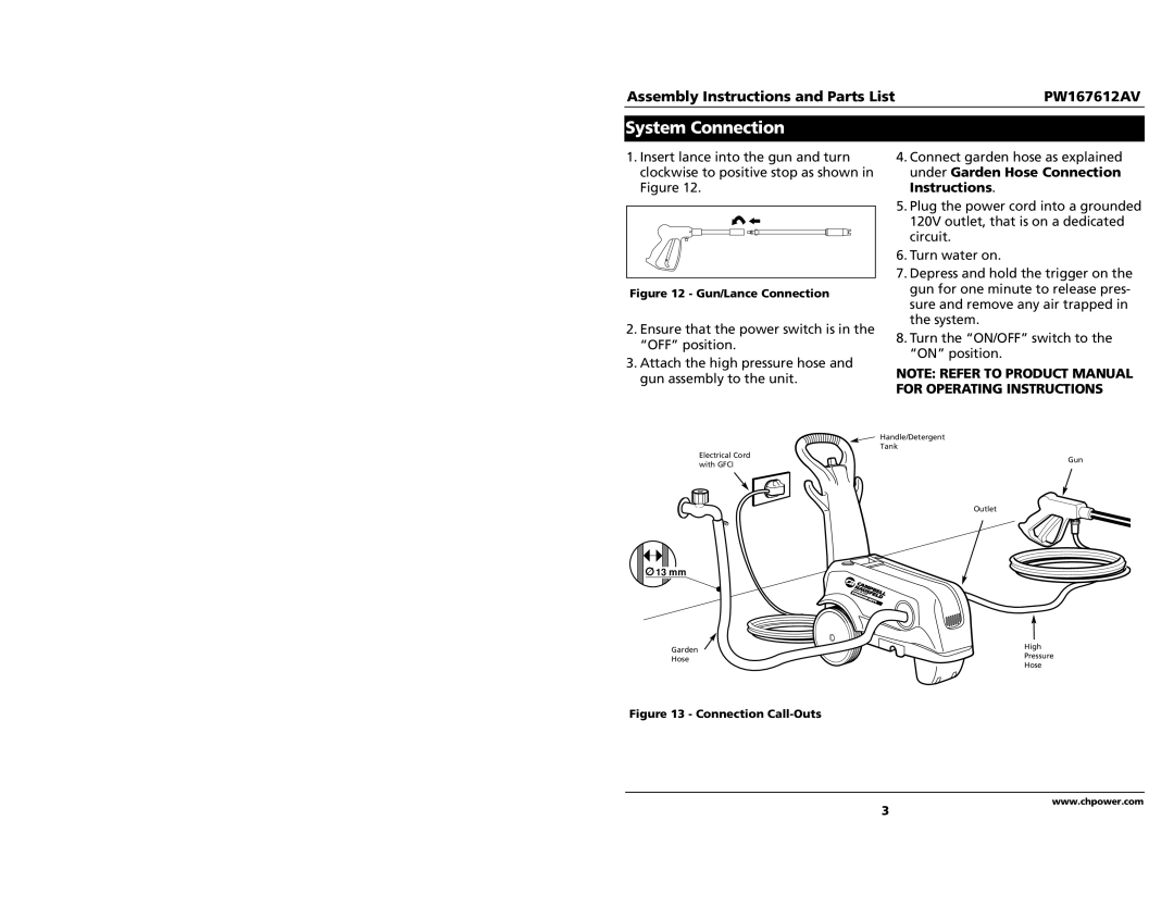 Campbell Hausfeld PW167612AV specifications System Connection, Gun/Lance Connection 