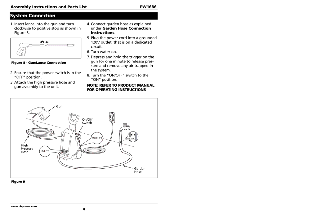 Campbell Hausfeld PW1686 specifications System Connection, Gun/Lance Connection 