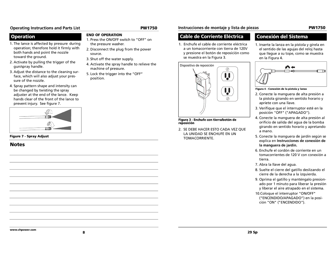 Campbell Hausfeld pw1750 specifications Conexión del Sistema, END of Operation 