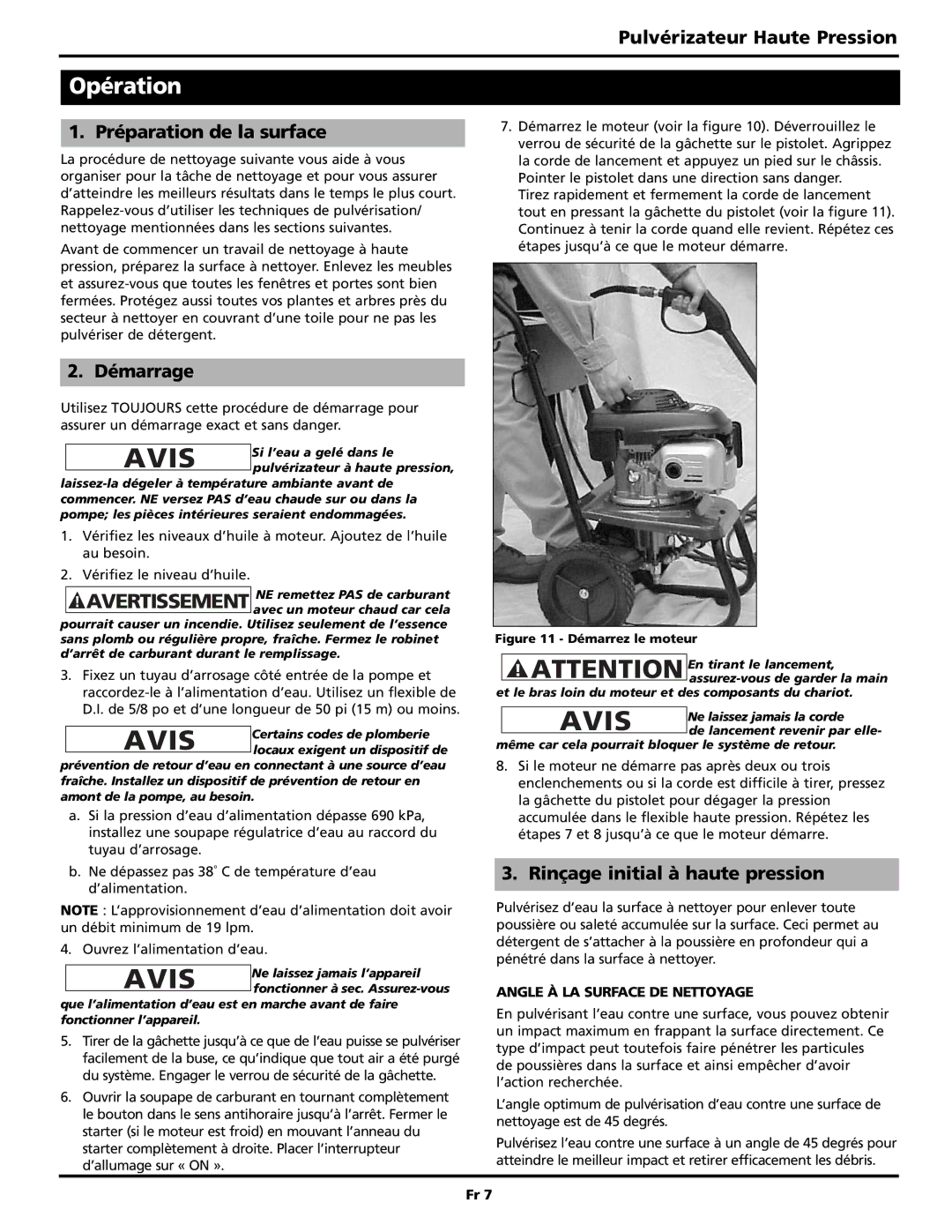 Campbell Hausfeld PW2515 Opération, Préparation de la surface, Démarrage, Rinçage initial à haute pression 